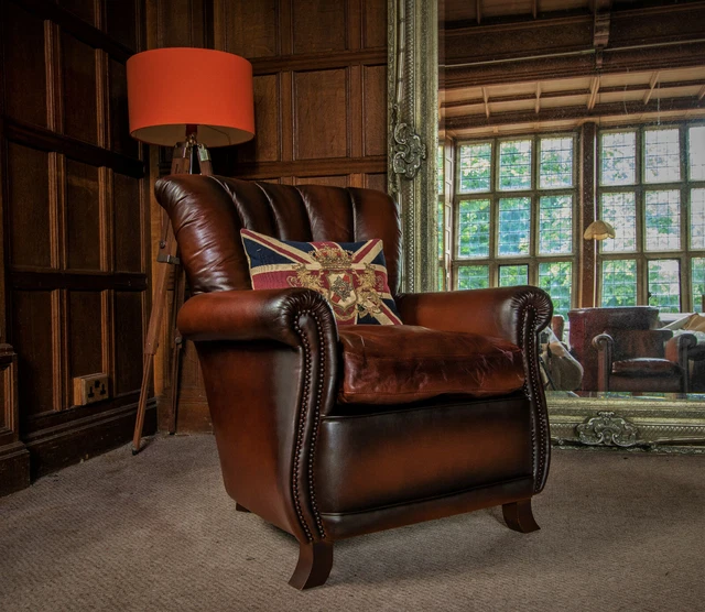 Tetrad Ella John Lewis Antique Cigar Brown Leather Chesterfield Library Armchair