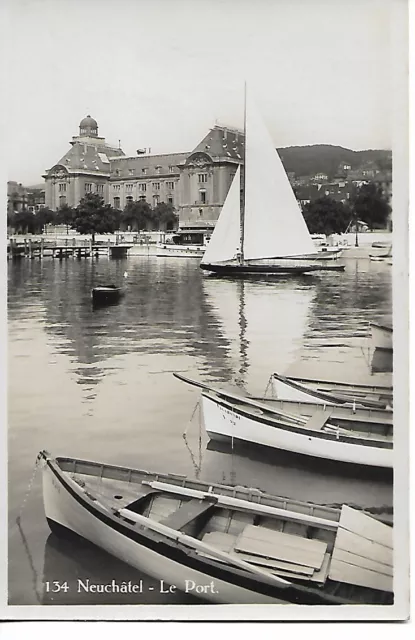 (Switzerland) NEUCHATEL Le port sailboat boat n 134 obliterated in 1932 (Switzerland