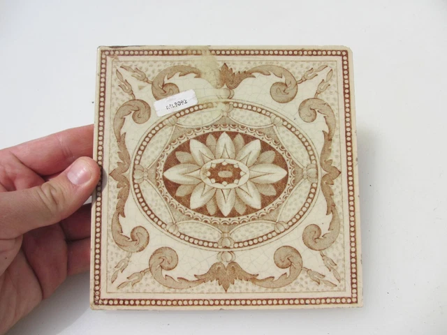 Vintage Ceramic Tile Floral Flowers Rococo Leaf Adam Style Old Antique England