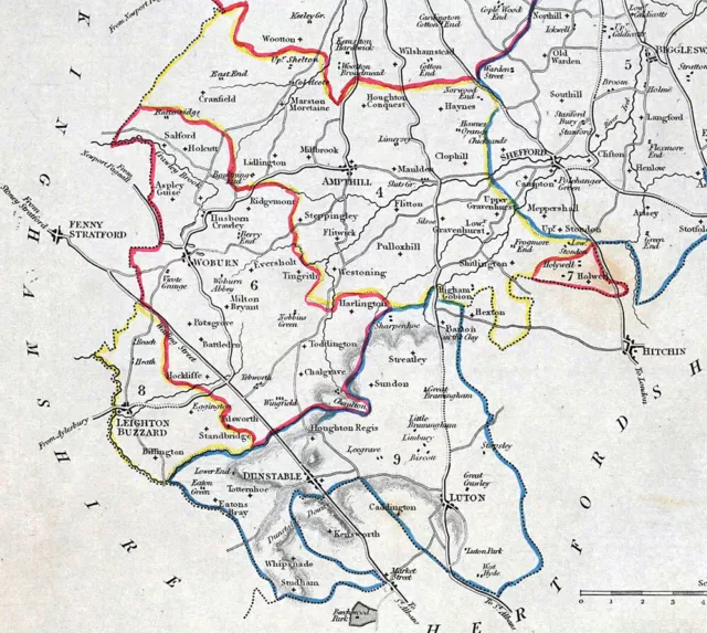 1831 Lewis Map Bedfordshire Bedford Luton Shefford Ampthill Dunstable England UK 3