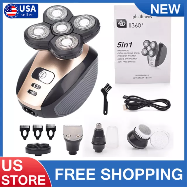 New 5 IN 1 4D Rotary Electric Shaver Rechargeable Bald Head Shaver Beard Trimmer