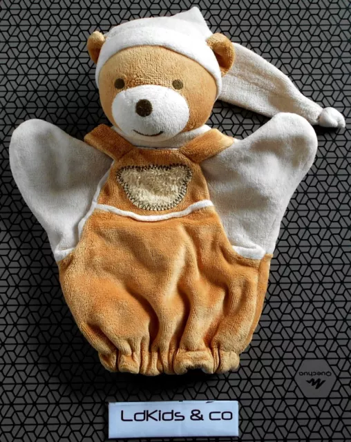 DOUDOU Peluche NOUNOURS OURS MARIONNETTE BEIGE BLANC CREME 26 cm D1498
