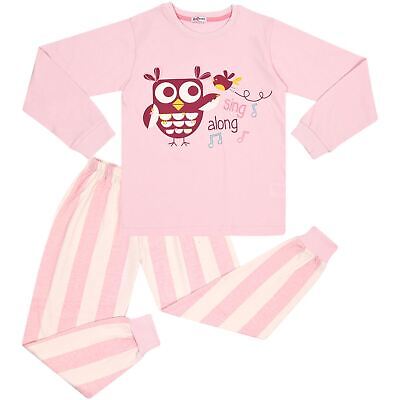 Kids Girls Pyjamas Sing Along Contrast Top Bottom Baby Pink PJS Sleepwear Set