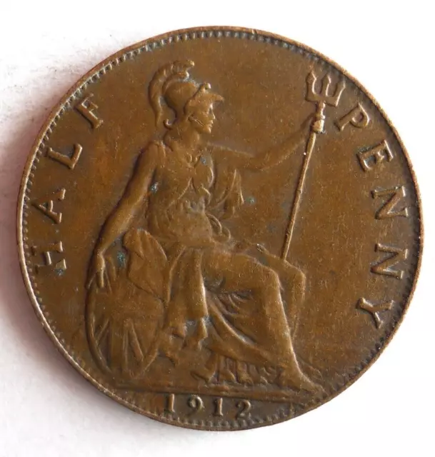 1912 GREAT BRITAIN 1/2 PENNY - Excellent Coin - FREE SHIP - Bin #165