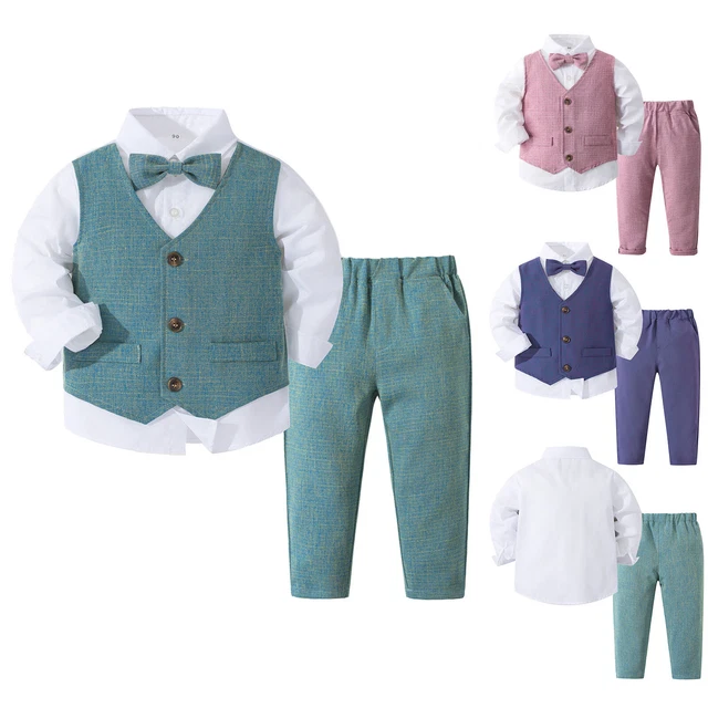 Camicia da gentiluomo bambini con pantaloni gilet e fiocco festa abiti da sposa