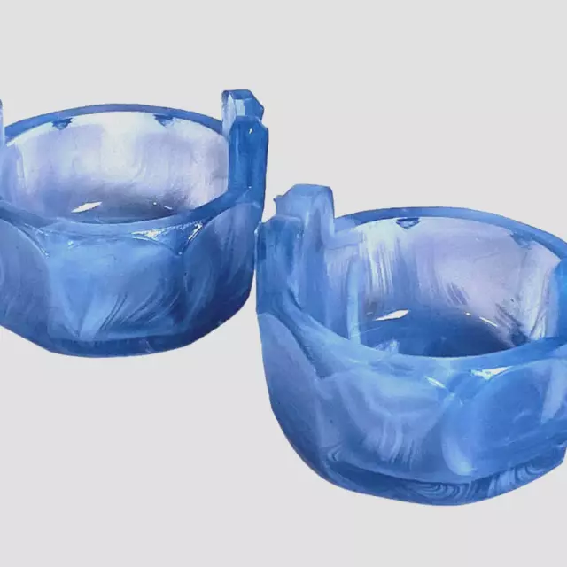 Boyd Glass Cambridge Mold Open Tub Salt Dip Cellar 1990 Blue Bell Swirl Set of 2