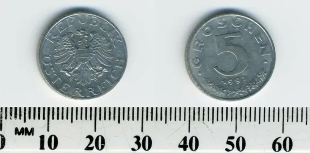 Austria 1991 - 5 Groschen Zinc Coin - Imperial Eagle with Austrian shield