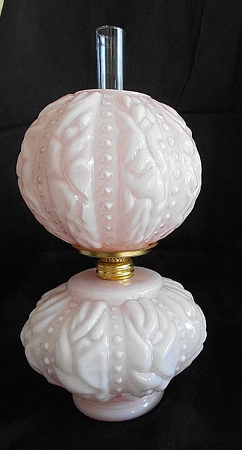Stunning Pink Cased Pittsburgh Beaded Drape Miniature Oil Lamp
