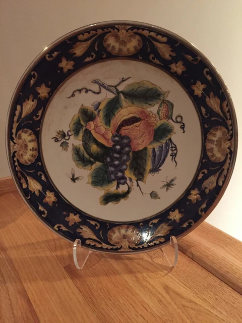VTG 12" Grape Pomegranate Majolica Heavy Fruit Display Plate Platter ~ RARE