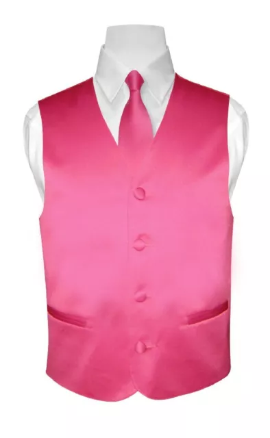 BOY'S Dress Vest & NeckTie Solid HOT PINK FUCHSIA Color Neck Tie Set Boys Size 4