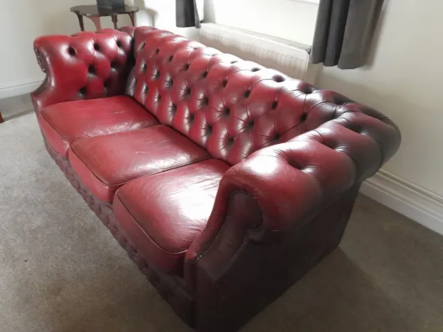 SUPERB Oxblood Red Leather Chesterfield Sofa 3 Seater