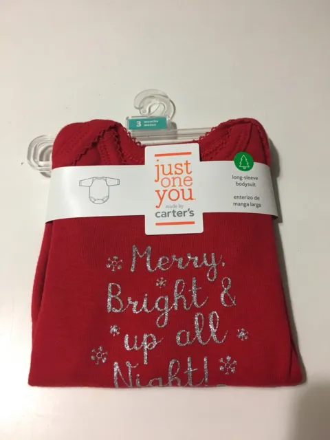Just One You Carter's Merry, Bright & Up All Night Christmas LS Bodysuit 3M NEW