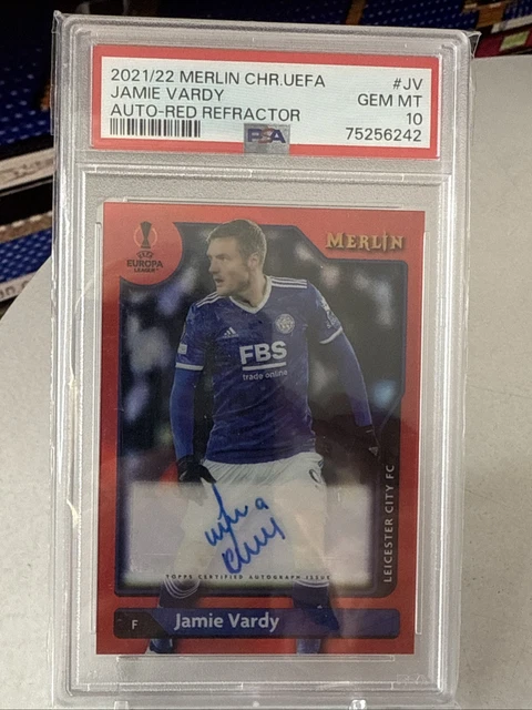 2021/22 MERLIN CHROME Jamie Vardy Auto /10 Red Refractor POP 1 PSA