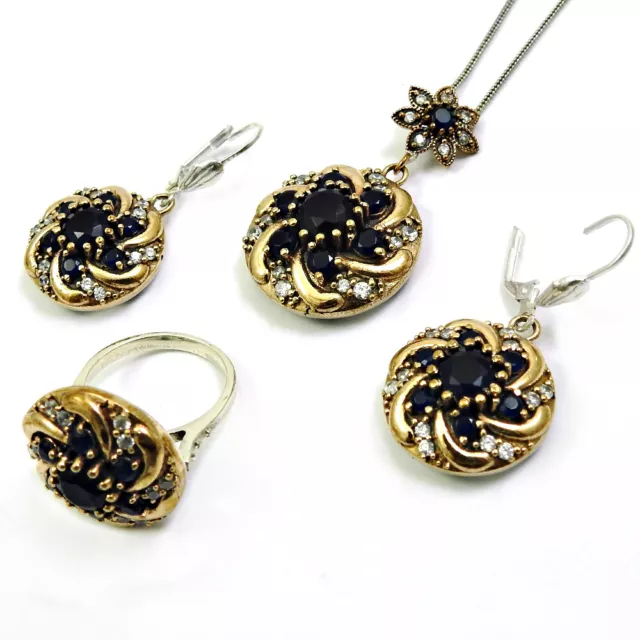 Cadeau pour Elle Turque Ensemble Iolite Zircone Boucles Bague Pendentif 925 En 2