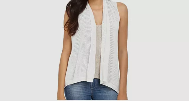 $165 Splendid Women's Solid White Open Front Pointelle Knit Sweater Vest Size XS