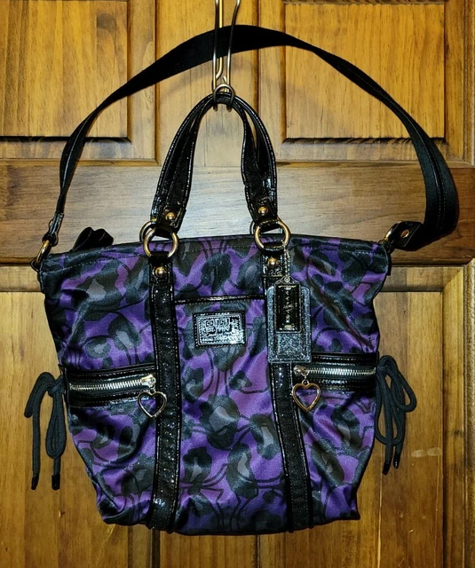 Coach Daisy Ocelot Hobo Shoulder Handbag Pocket Tote F20071 Black & Purple RARE
