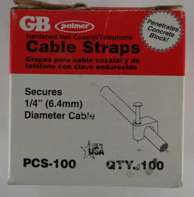 GB Palmer Cable Straps Secures 1/4" -  6.4mm Diameter Cable 100 Pieces NOS 1 Box