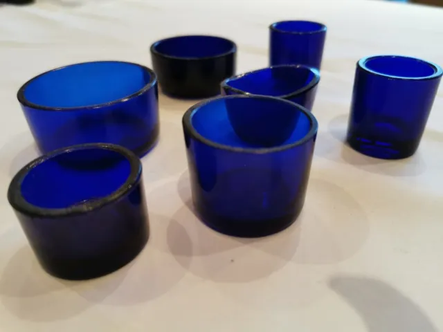 Lotto di lavoro 7 fodere in vetro blu cobalto Bristol / senape / pentola cruet