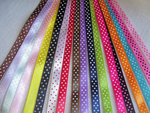 LOT ** 15 mètres ** de RUBAN SATIN à POIS ** 10 mm ** 15 Couleurs assorties x 1m