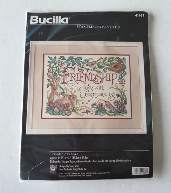 Bucilla FRIENDSHIP IS LOVE Kaninchenhase gestempelt Kreuzstich Kit