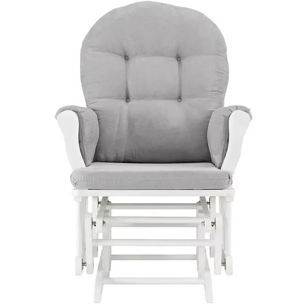 Windsor Glider and Ottoman White with Gray Cushion