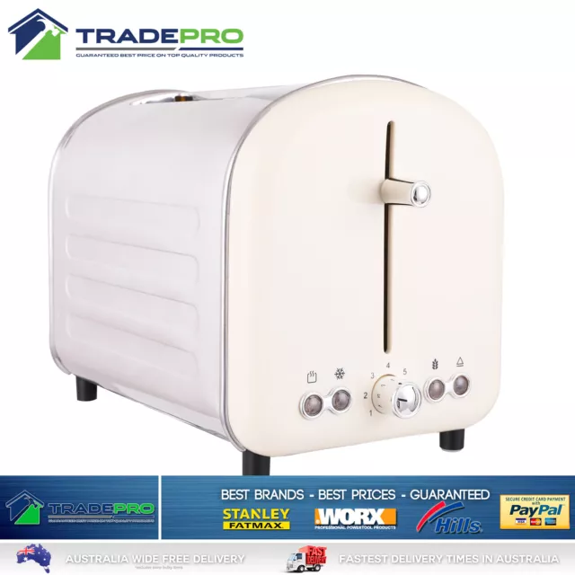 Electric Toaster Retro Stainless Steel 2 Slice Toast White 6 Setting High Lift