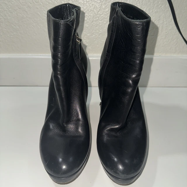 Christian Dior Black Leather Pointy Toe High Heel Ankle Boot Size 37.5