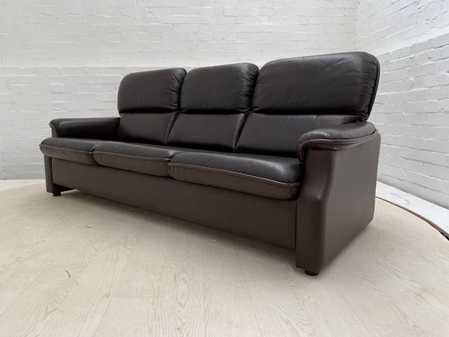 EB3011 Danish Leather & Vinyl Three Seater Sofa Vintage Lounge Retro M3SS