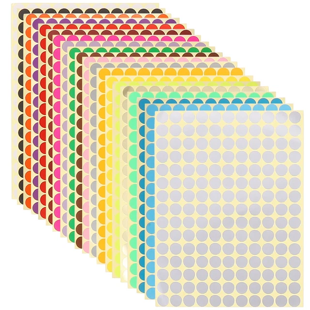 20 Sheets of Round Dot Stickers Bright Color Circle Labels Classification