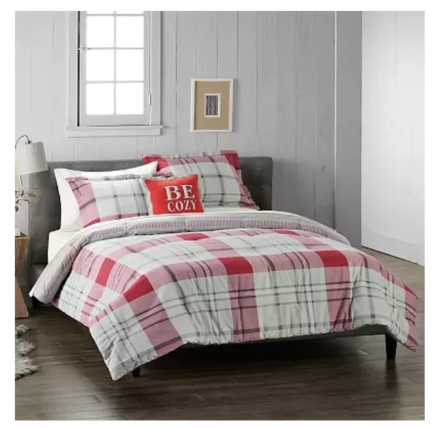Cuddl Duds® Red Ivory Plaid Heavyweight Flannel Comforter Set with