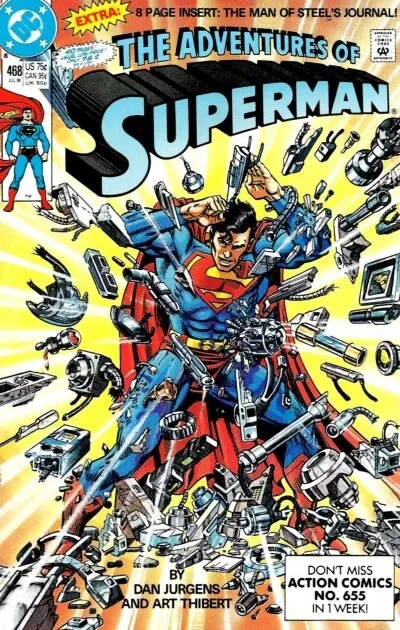 ADVENTURES OF SUPERMAN #468 F/VF, Direct DC Comics 1990 Stock Image