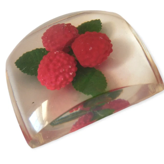 Vtg Lucite Raspberry Paperweight Jam Jar Top Square Clear Replacement Decor Mcm