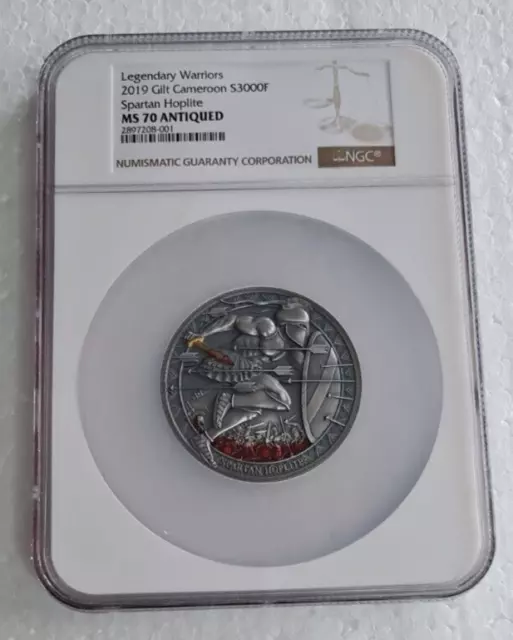 Spartan Hoplite Silver coin 3oz Legendary Warrior 2019 Cameroon NGC MS70