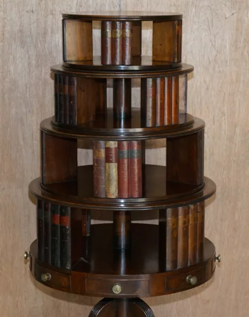 Restored Regency Circa 1810 Revolving Mahogany Library Bookcase With Faux Books 2