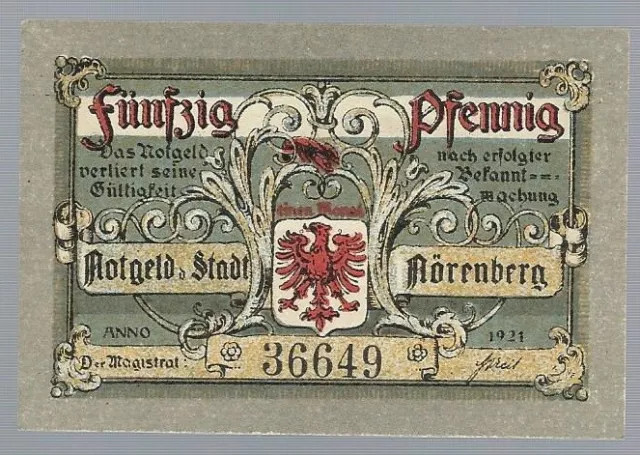 Notgeld - Nörenberg - Stadt Nörenberg (heute Ińsko in Polen) - 50 Pfennig - 1921