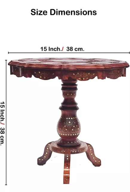 18" Wooden Round Beautiful Brass Carving Design Side Table, home, room decor 2