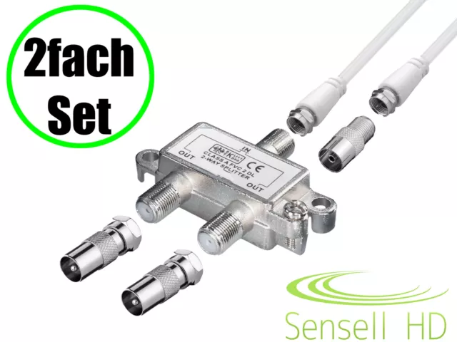 2-fach TV Verteiler Set Kabel Koax Adapter Splitter BK Kabel-TV DVB-C HD Digital