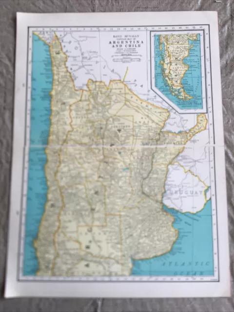 c. 1941 Argentina Chile Rand McNally Original World Atlas Map