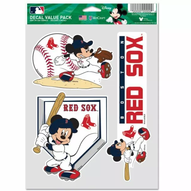 Boston Red Sox Mickey Mouse 3 Piece Multi-Use Decals Disney Licensed Mlb