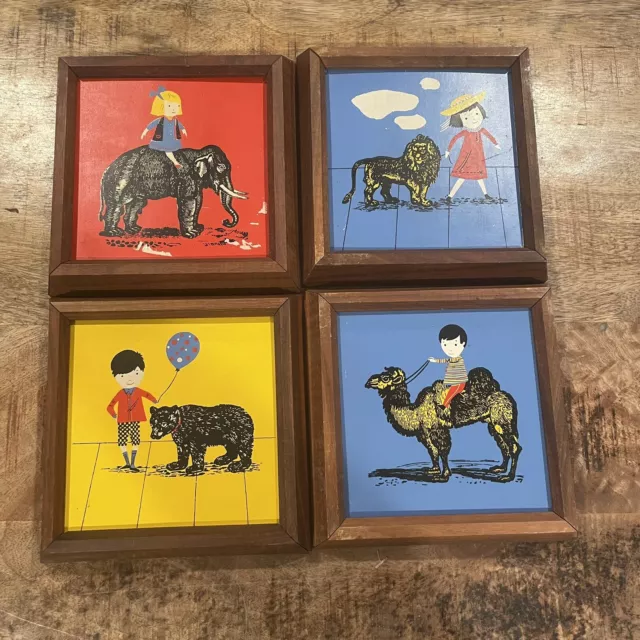 Vintage Circus Prints Framed Children Room Decor Lion Bear Elephant Camel