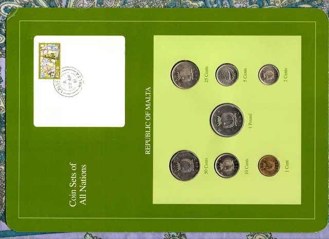 Coin Sets of All Nations Malta All 1986 UNC RARE 1 Pound, 50,25,10,5,2,1 cents