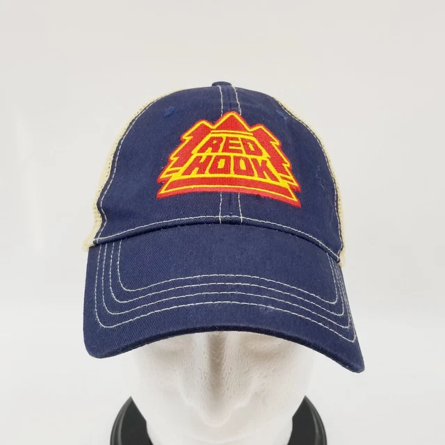 RedHook Brewing Beer Trucker Mesh Cap Hat Snapback Blue Tan Logo Red Hook