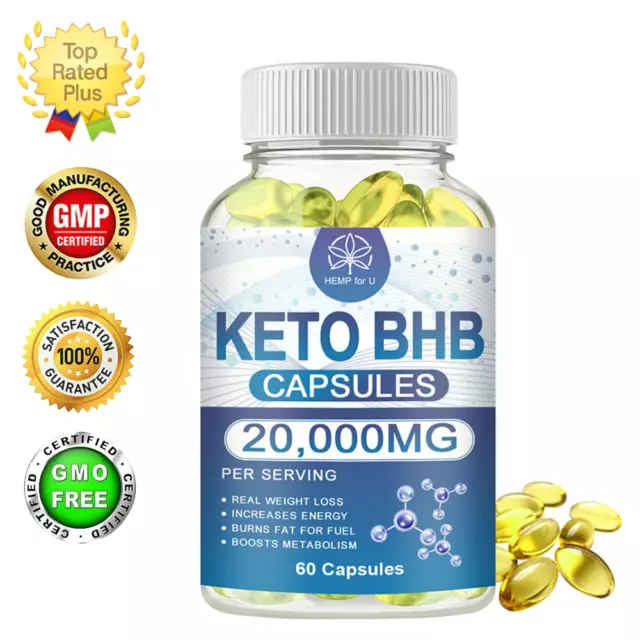 Keto Diet Pills BHB Ketones 20,000mg For Weight Loss Burn Fat Detox 60 Capsules