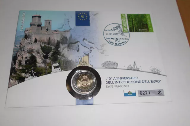 RR 2 Euro Numisbrief San Marino 2012 10 Jahre Euro Bargeld (Pl.) RR