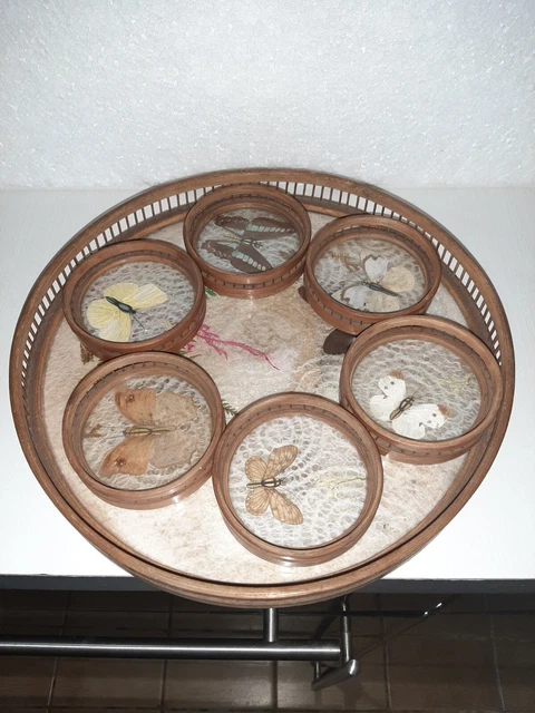 Plateau rond en bambou et nacre Capiz des Philippines, made in Italy