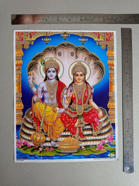 LORD VISHNU LAKSHMI Maa On Sheshnaag Poster 8 5x11 Inch Glitter On 