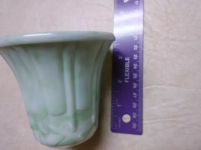 Vintage / antique 1930's - 1940's Akro Agate 3 1/2" green swirl pot planter