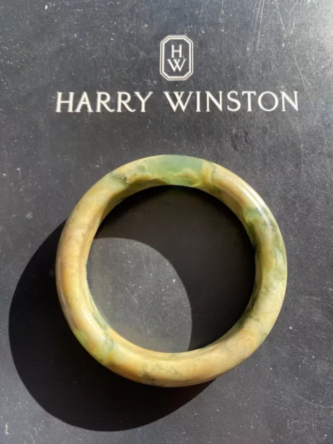 Extremely Rare Chinese Hand Carved Translucent Green&Yellow Russet Jade Bangle