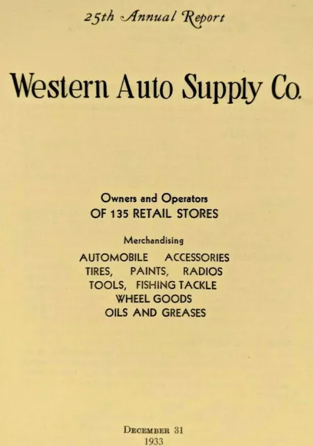 1933 Western Auto Supply 25th Annual Shareholder Report Store Balance Sheet Book