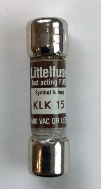 Buss Littlefuse KLK-15 Fast Acting Midget Fuse 10x38 mm  15 Amp 600 VAC / 500VDC